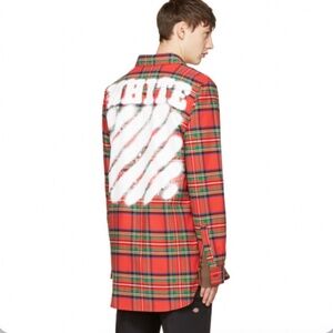 Off white spray paint flannel shirt in red